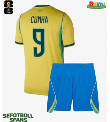 Brasilien Matheus Cunha #9 Hemmaställ Barn VM 2026 Kortärmad (+ Korta byxor)